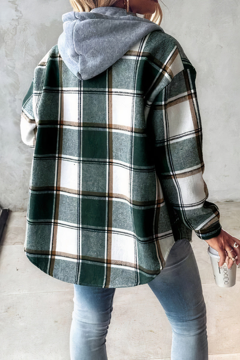 Flannel Jacket with Checked Hood – Cozy Plaid Outerwear for Casual Wear