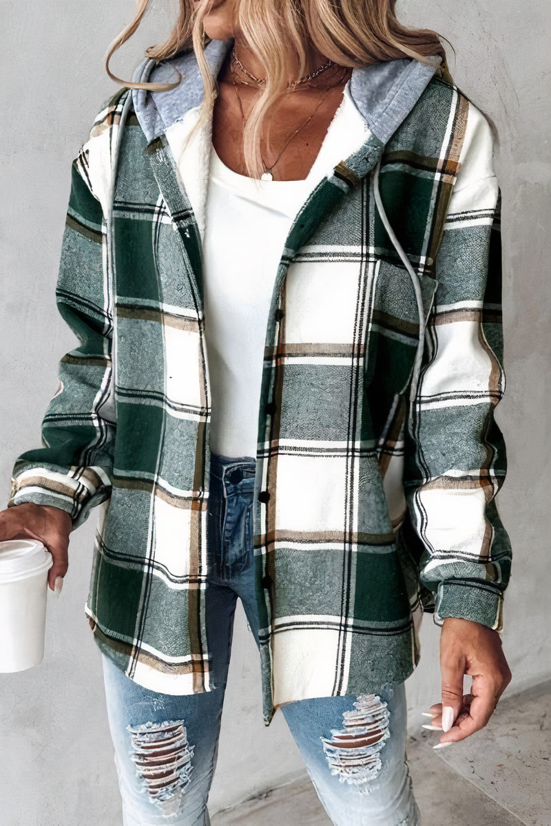 Flannel Jacket with Checked Hood – Cozy Plaid Outerwear for Casual Wear