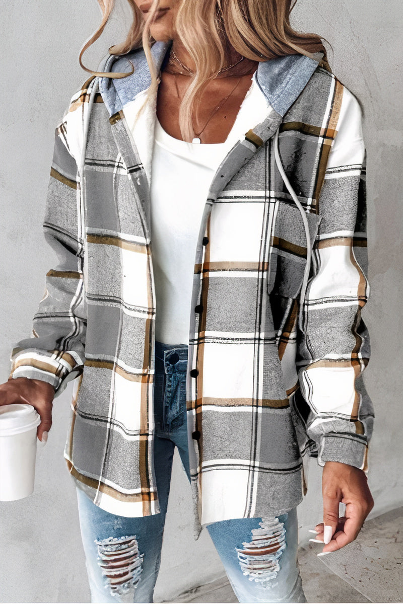 Flannel Jacket with Checked Hood – Cozy Plaid Outerwear for Casual Wear